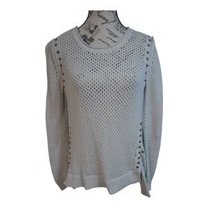 Rock & Republic Open Knit High-Low Sweater  M‎ w/Metal Accents Cream